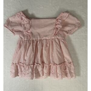 Shabby Chic Ruffle Babydoll Blouse Size 7/8 Cottagecore Coquette Pastel Eyelet